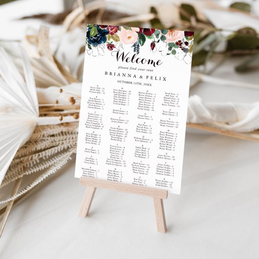 水色のアルファベット図解入りの、写真付きの順シーティングチャート ポスター