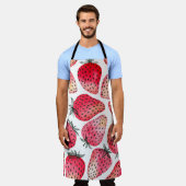 水色のイチゴのパターン。 エプロン (着用した状態)