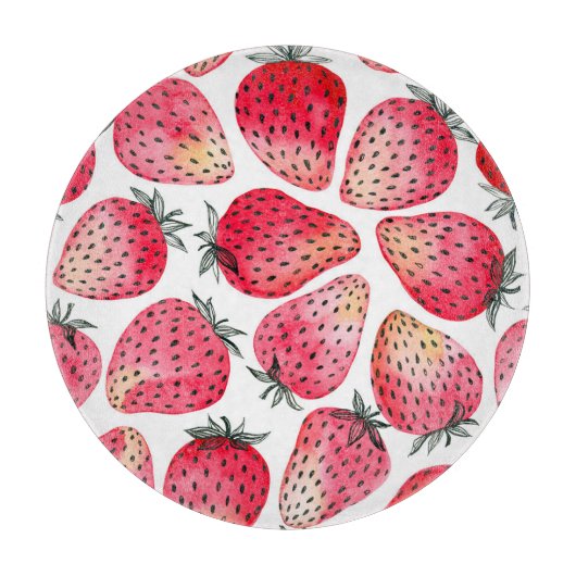 水色のイチゴのパターン。 カッティングボード (正面)