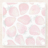 水色のイチゴのパターン。 ガラスコースター (裏面)