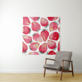 水色のイチゴのパターン。 タペストリー (インサイチュ(横))