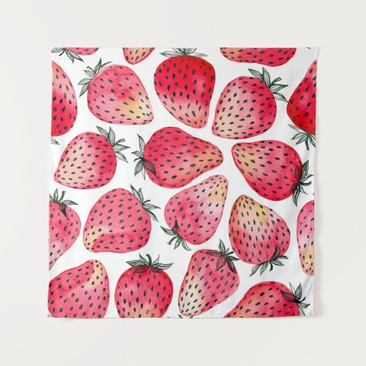 水色のイチゴのパターン。 タペストリー (正面)