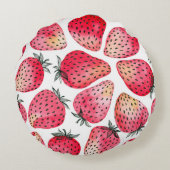 水色のイチゴのパターン。 ラウンドクッション (裏面)