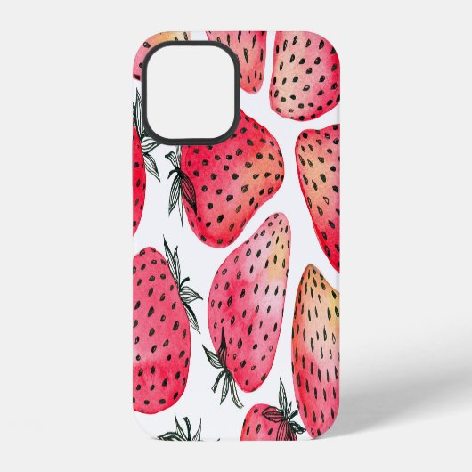 水色のイチゴのパターン。 iPhoneケース (裏面)