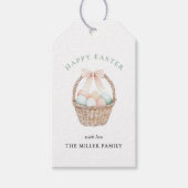 水色のイースターエッグのバスケットハッピーイースター ギフトタグ (正面)