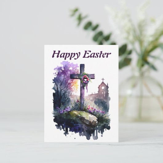 水色のイースターグリーティングポストカード ポストカード (スタンド正面)