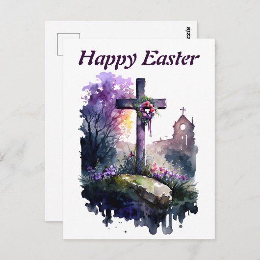 水色のイースターグリーティングポストカード ポストカード (正面/裏面)