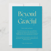 水色のウィズミカルなウェディングフォトカード "Beyond Grateful" サンキューカード (正面)