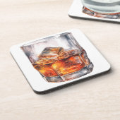 水色のウイスキーを岩の上に置く コースター (左側)