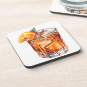 水色のウイスキーを岩の上に置く コースター (左側)