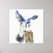 水色のウッドランドの鳥のブルージェイ キャンバスプリント (正面)