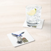 水色のウッドランドの鳥のブルージェイ スクエアペーパーコースター (インサイチュ)