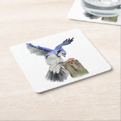 水色のウッドランドの鳥のブルージェイ スクエアペーパーコースター (アングル)