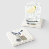 水色のウッドランドの鳥のブルージェイ ストーンコースター (横)