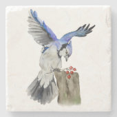 水色のウッドランドの鳥のブルージェイ ストーンコースター (正面)