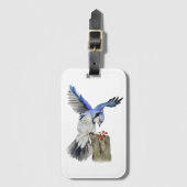 水色のウッドランドの鳥のブルージェイ ラゲッジタグ (正面縦)