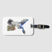 水色のウッドランドの鳥のブルージェイ ラゲッジタグ (正面横)
