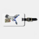 水色のウッドランドの鳥のブルージェイ ラゲッジタグ (正面横)
