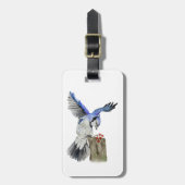 水色のウッドランドの鳥のブルージェイ ラゲッジタグ (正面縦)