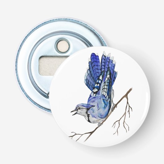 水色のウッドランドの鳥のブルージェイ 栓抜き (正面)