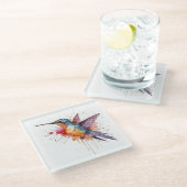 水色のエキゾチックなカラフルハミングバード ガラスコースター (アングル)