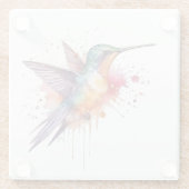 水色のエキゾチックなカラフルハミングバード ガラスコースター (裏面)