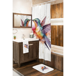 水色のエキゾチックなカラフルハミングバード バスマット