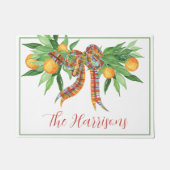 水色のオレンジの格子弓クリスマス ドアマット (正面)