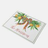 水色のオレンジの格子弓クリスマス ドアマット (アングル)