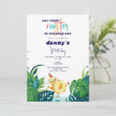 水色のオンドリ任意の年齢の男の子1st誕生日パーティー 招待状 (スタンド正面)