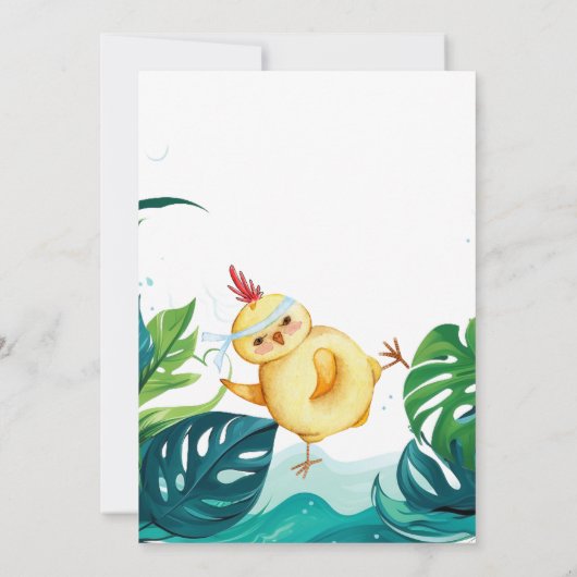 水色のオンドリ任意の年齢の男の子1st誕生日パーティー 招待状 (裏面)