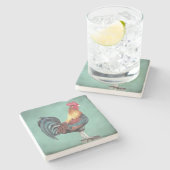 水色のオンドリ ストーンコースター (横)