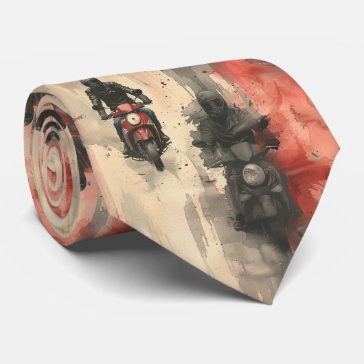 水色のオートバイ、バイクもしくは自転車に乗る人、レース、オートバイ ネクタイ (ロール)