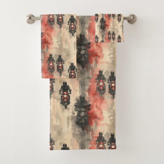 水色のオートバイ、バイクもしくは自転車に乗る人、レース、オートバイ バスタオルセット (インサイチュ)