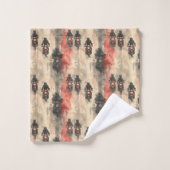 水色のオートバイ、バイクもしくは自転車に乗る人、レース、オートバイ バスタオルセット (ウォッシュタオル)