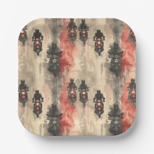 水色のオートバイ、バイクもしくは自転車に乗る人、レース、オートバイ ペーパープレート (正面)