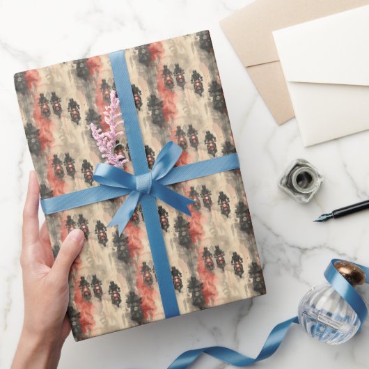 水色のオートバイ、バイクもしくは自転車に乗る人、レース、オートバイ ラッピングペーパー (ギフト)