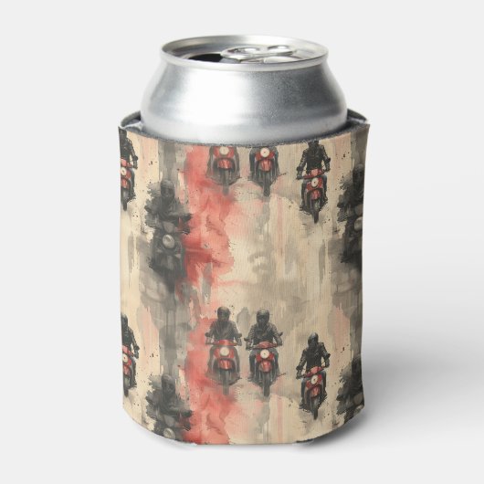 水色のオートバイ、バイクもしくは自転車に乗る人、レース、オートバイ 缶クーラー (缶正面)