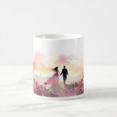 水色のカップル結婚したのシルエット コーヒーマグカップ (中央)
