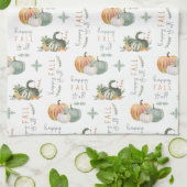 水色のカボチャとヒョウタン キッチンタオル (折り畳み)
