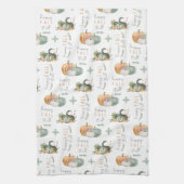 水色のカボチャとヒョウタン キッチンタオル (縦)