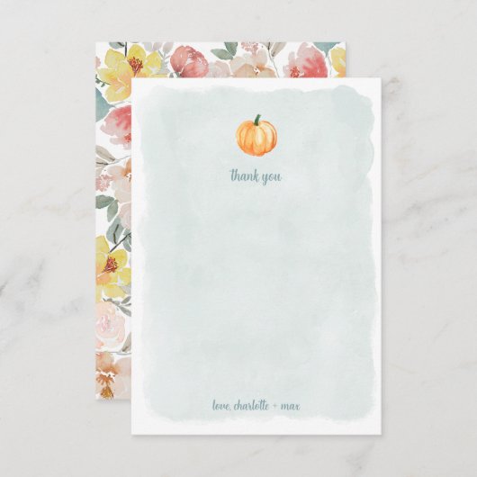 水色のカボチャの赤ちゃん感謝していシャワーあなた サンキューカード (正面/裏面)