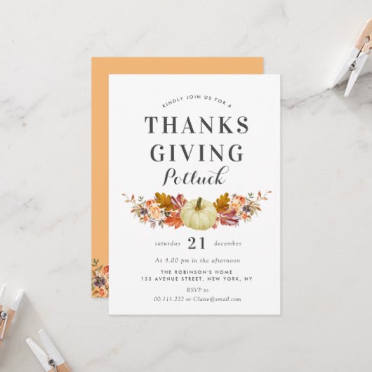 水色のカボチャ葉の感謝祭 招待状 (正面/裏面インサイチュ)