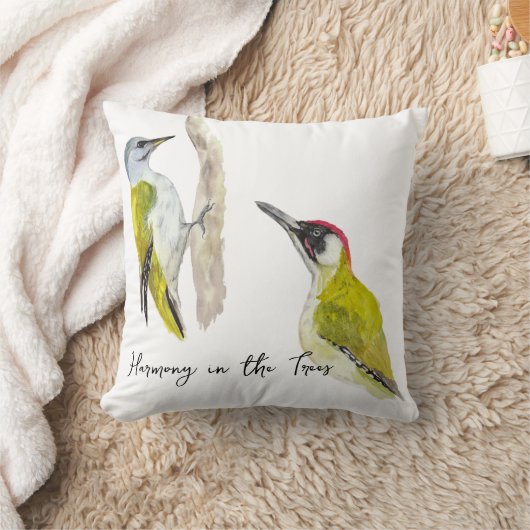 水色のキツツキ クッション (ブランケット)