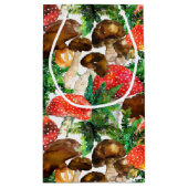 水色のキノコと緑のシダのパターン スモールペーパーバッグ (裏面)