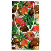 水色のキノコと緑のシダのパターン スモールペーパーバッグ (正面)