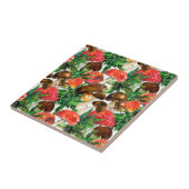 水色のキノコと緑のシダのパターン タイル (側面)