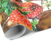 水色のキノコと緑のシダのパターン ラッピングペーパー (ロールコーナー)