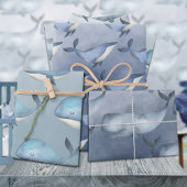 水色のクジラの下の深いブルー海 ラッピングペーパーシート