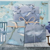 水色のクジラの下の深いブルー海 ラッピングペーパーシート